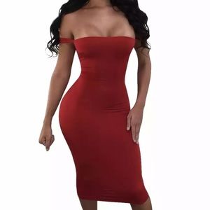 🔴Off Shoulder Red Bodycon Midi Dress